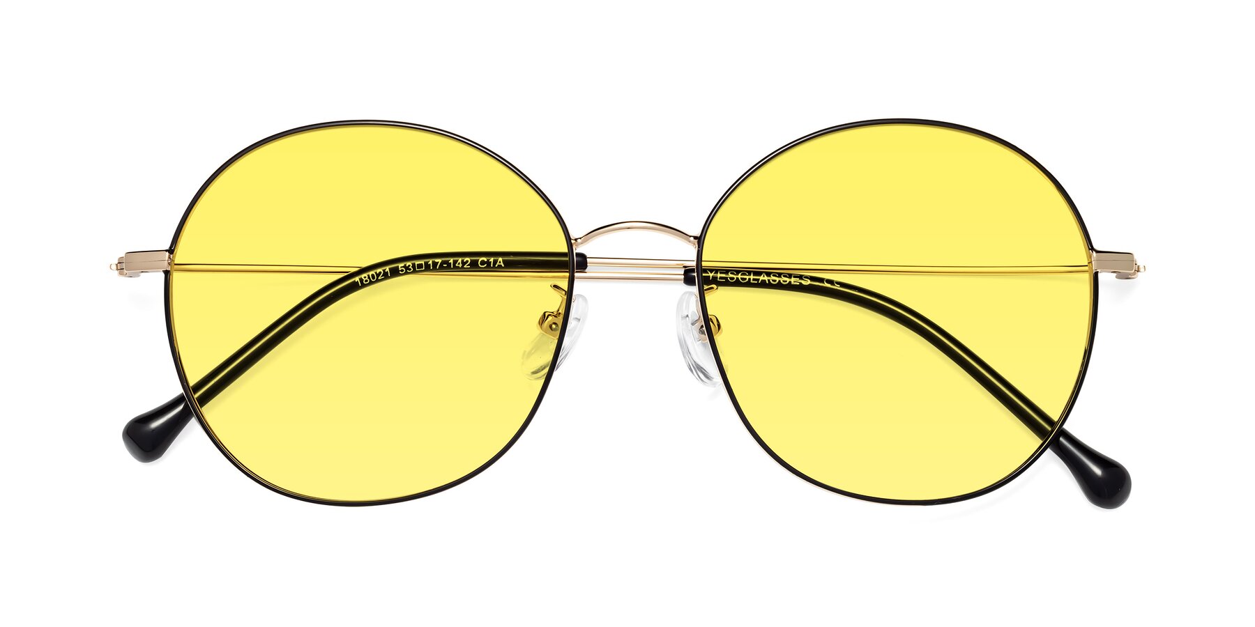 Folded Front of Dallas in Black-Gold with Medium Yellow Tinted Lenses