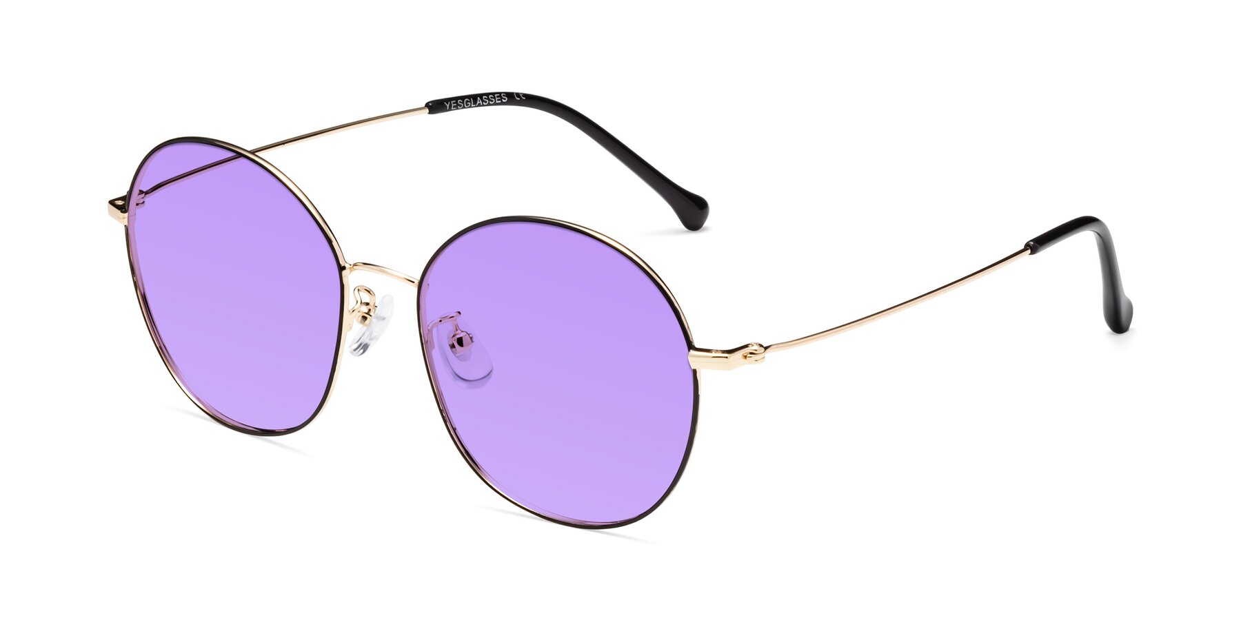 Angle of Dallas in Black-Gold with Medium Purple Tinted Lenses