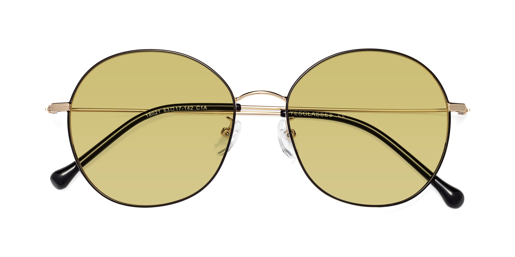 Folded Front of Dallas in Black-Gold with Medium Champagne Tinted Lenses