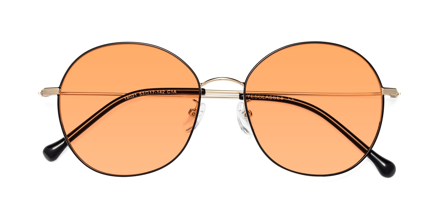 Folded Front of Dallas in Black-Gold with Medium Orange Tinted Lenses
