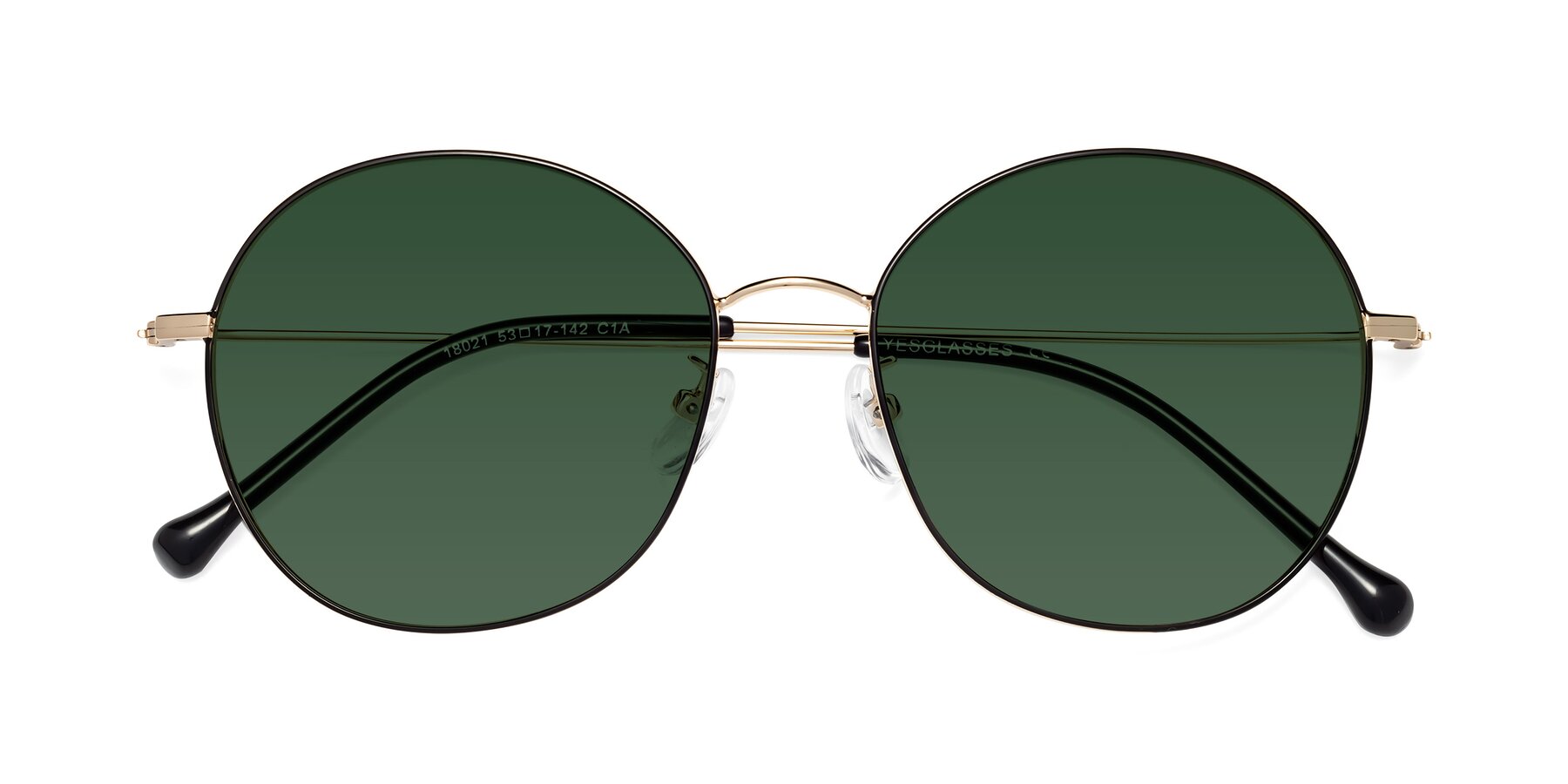 Folded Front of Dallas in Black-Gold with Green Tinted Lenses