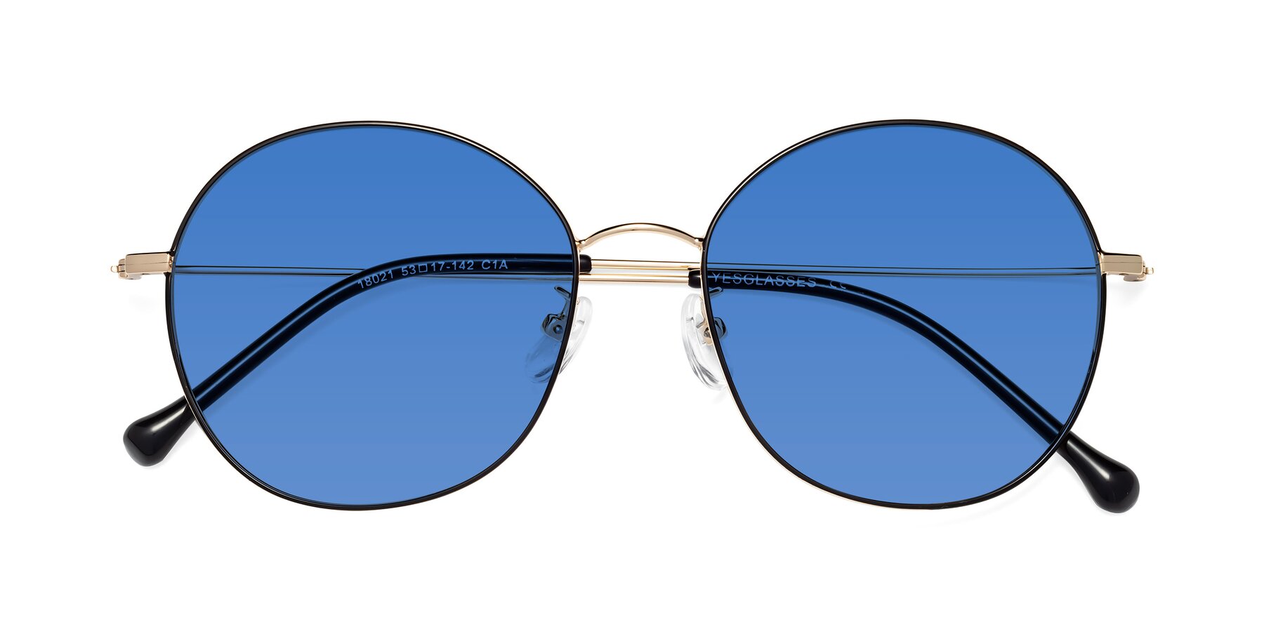 Folded Front of Dallas in Black-Gold with Blue Tinted Lenses