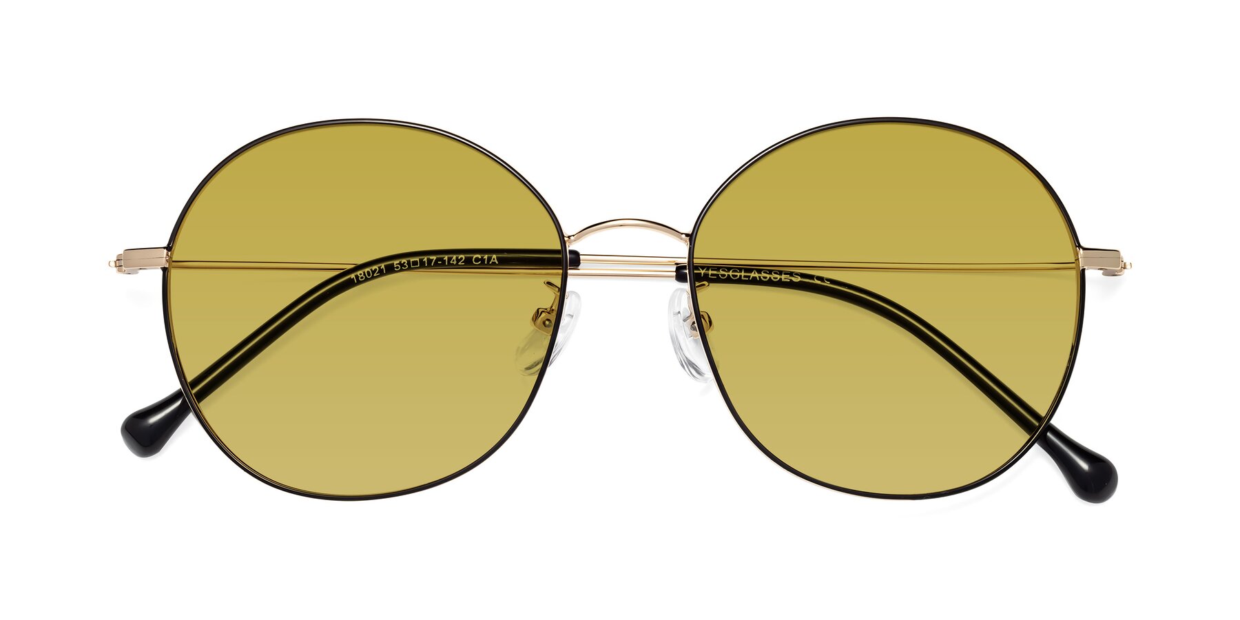 Folded Front of Dallas in Black-Gold with Champagne Tinted Lenses