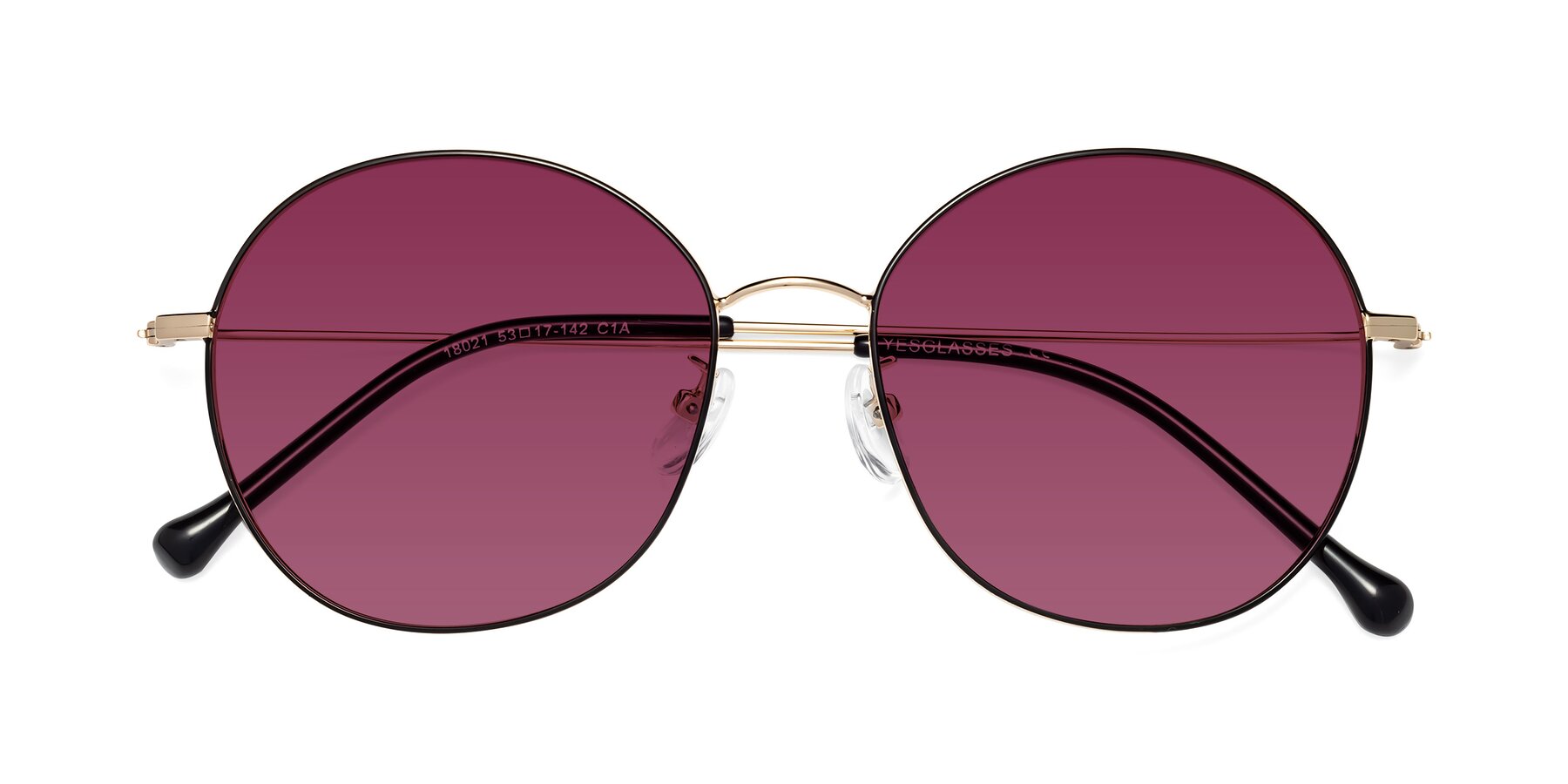 Folded Front of Dallas in Black-Gold with Wine Tinted Lenses