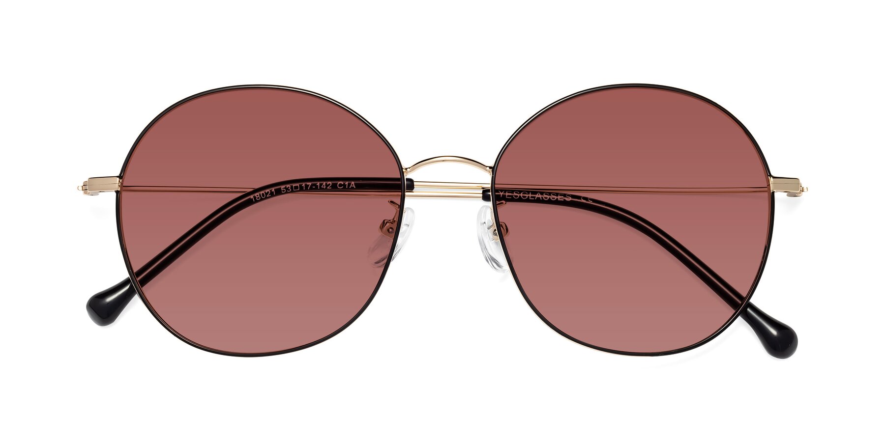 Folded Front of Dallas in Black-Gold with Garnet Tinted Lenses