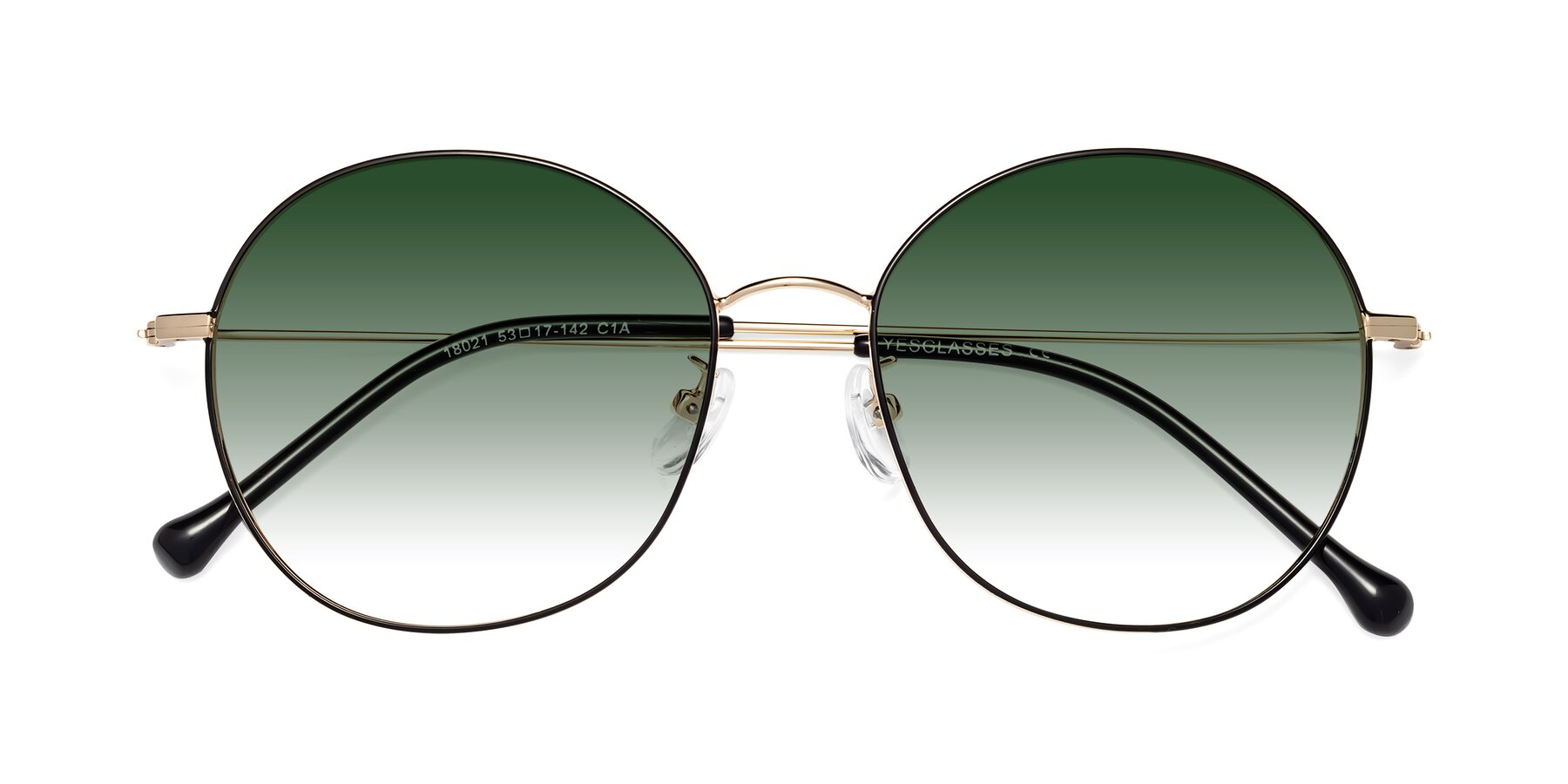 Folded Front of Dallas in Black-Gold with Green Gradient Lenses