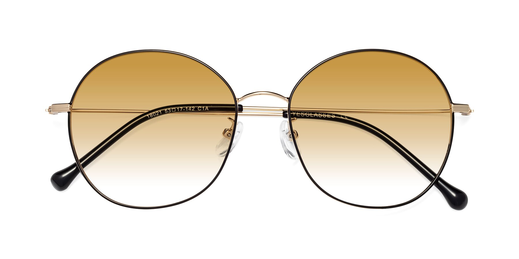 Folded Front of Dallas in Black-Gold with Champagne Gradient Lenses