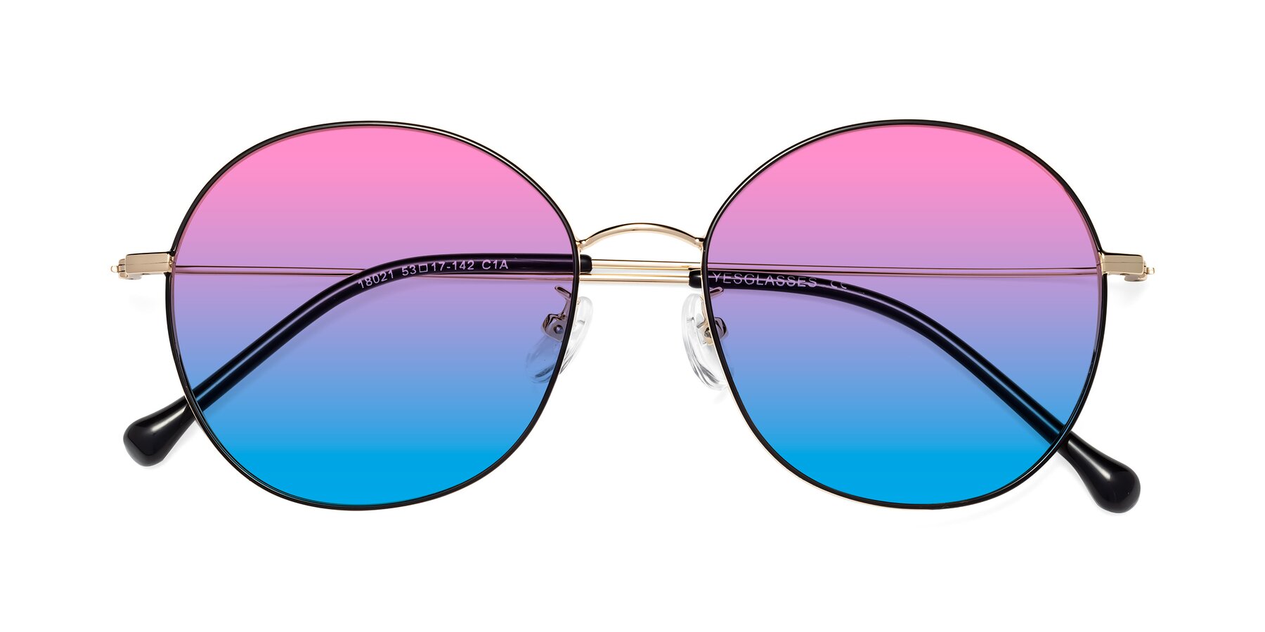 Folded Front of Dallas in Black-Gold with Pink / Blue Gradient Lenses