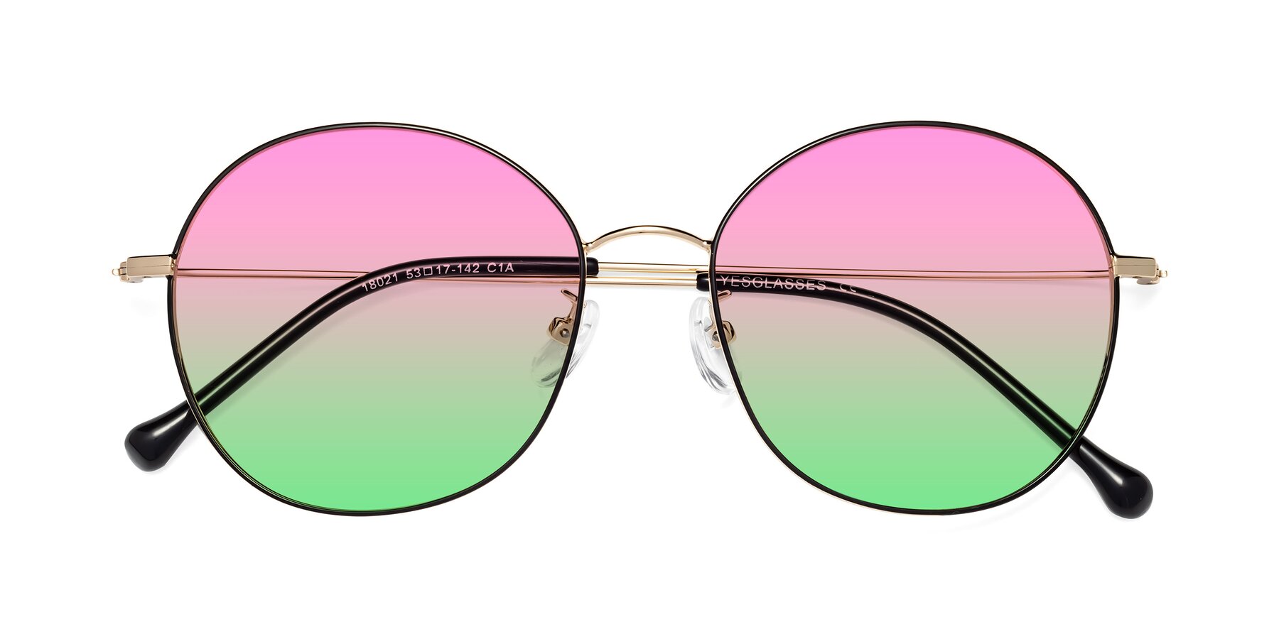Folded Front of Dallas in Black-Gold with Pink / Green Gradient Lenses