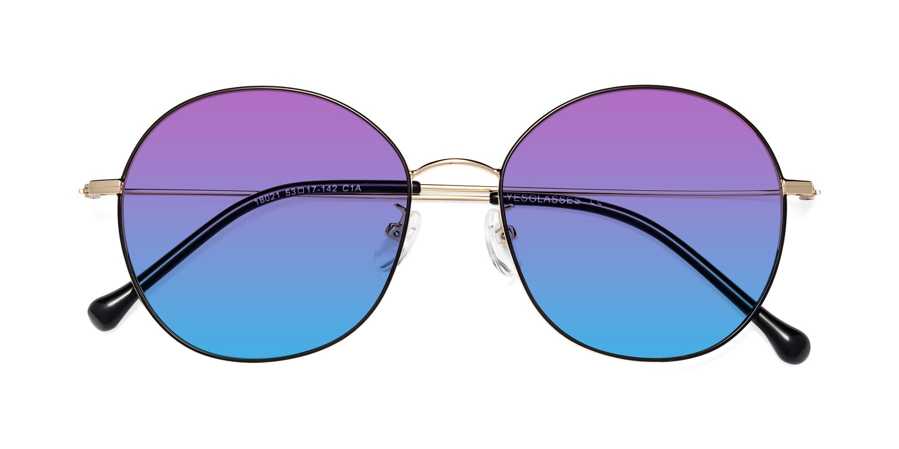 Folded Front of Dallas in Black-Gold with Purple / Blue Gradient Lenses