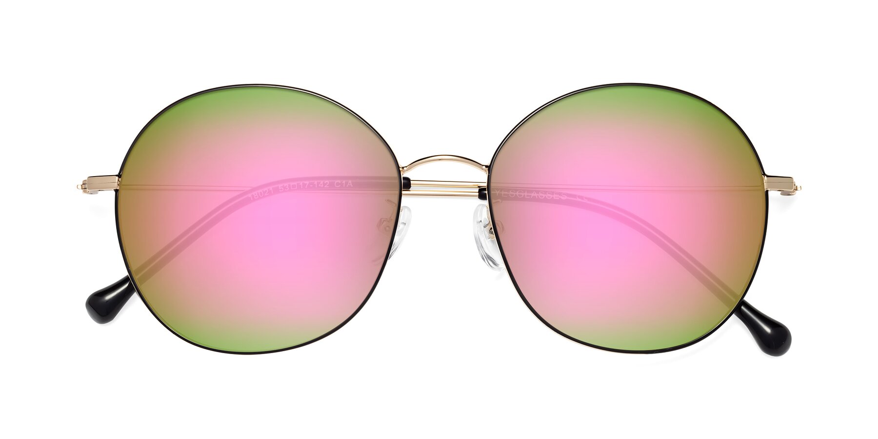 Folded Front of Dallas in Black-Gold with Pink Mirrored Lenses