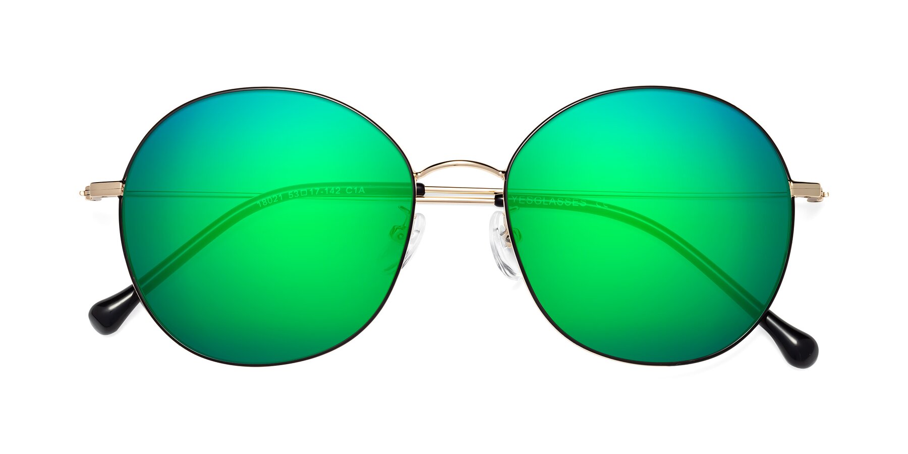 Folded Front of Dallas in Black-Gold with Green Mirrored Lenses