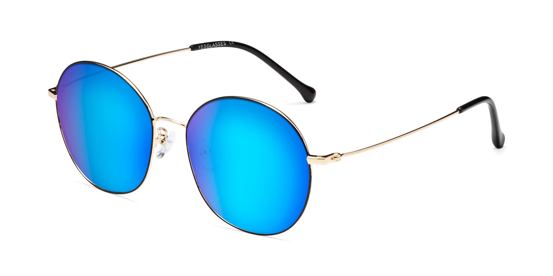 Angle of Dallas in Black-Gold with Blue Mirrored Lenses