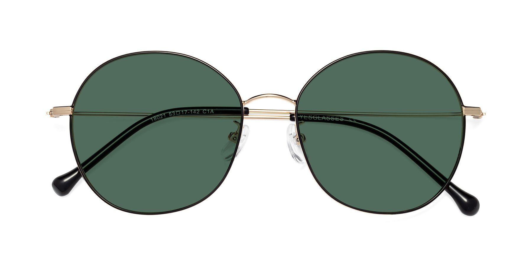 Folded Front of Dallas in Black-Gold with Green Polarized Lenses