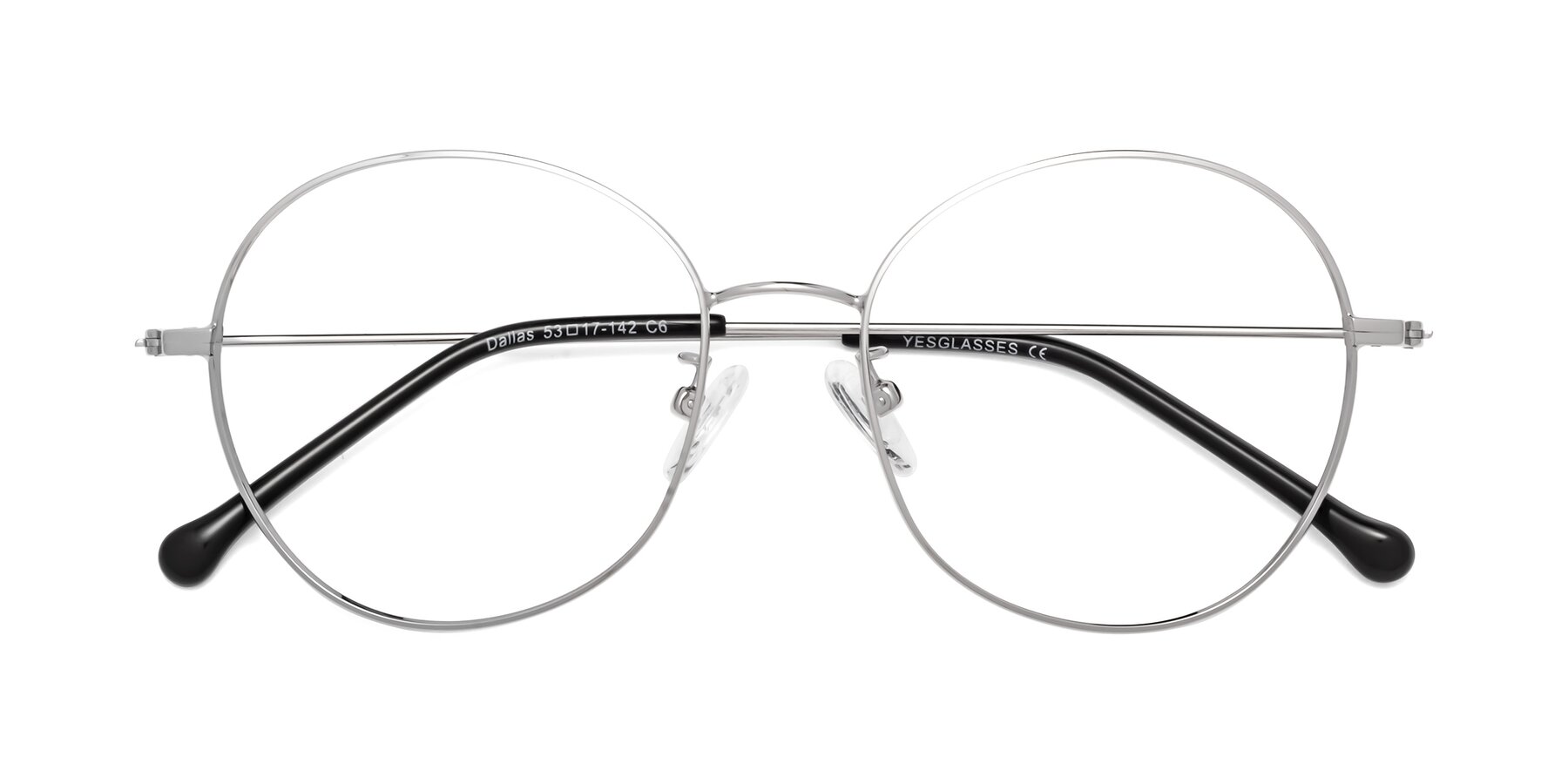 Folded Front of Dallas in Silver with Clear Reading Eyeglass Lenses