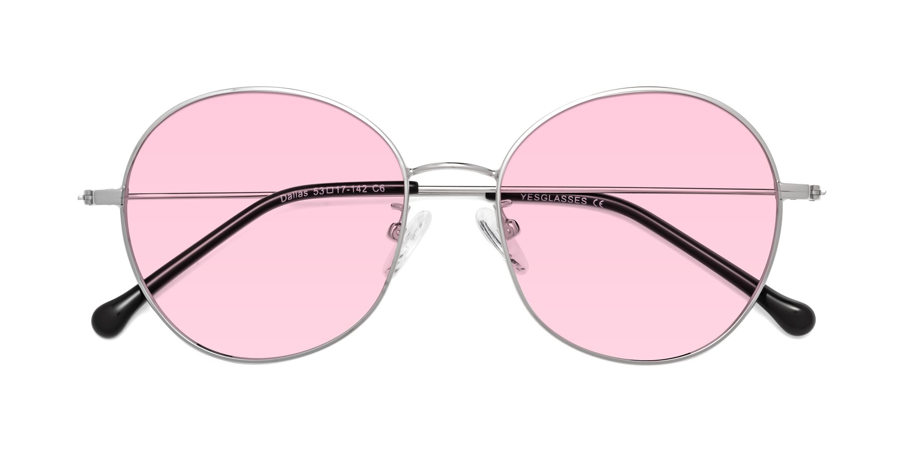 Folded Front of Dallas in Silver with Light Pink Tinted Lenses