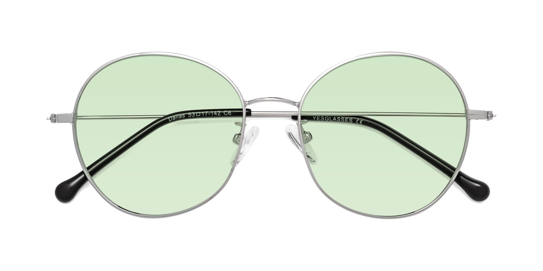 Folded Front of Dallas in Silver with Light Green Tinted Lenses