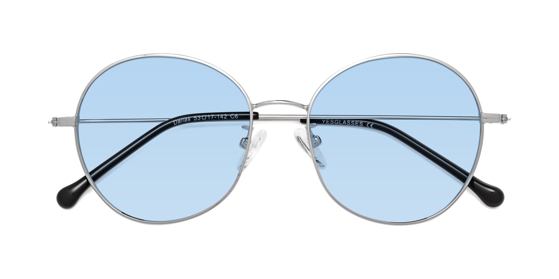Folded Front of Dallas in Silver with Light Blue Tinted Lenses
