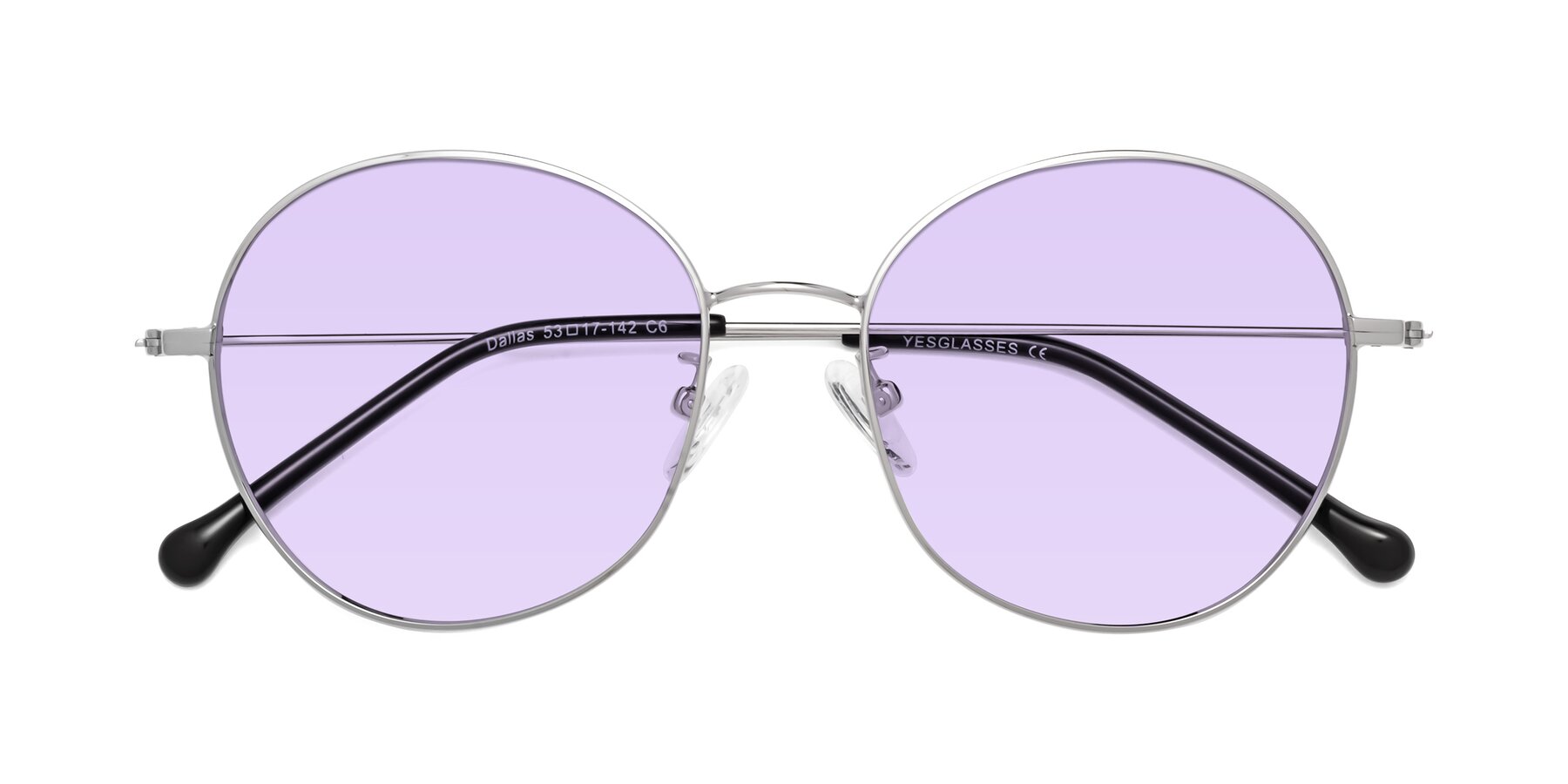 Folded Front of Dallas in Silver with Light Purple Tinted Lenses