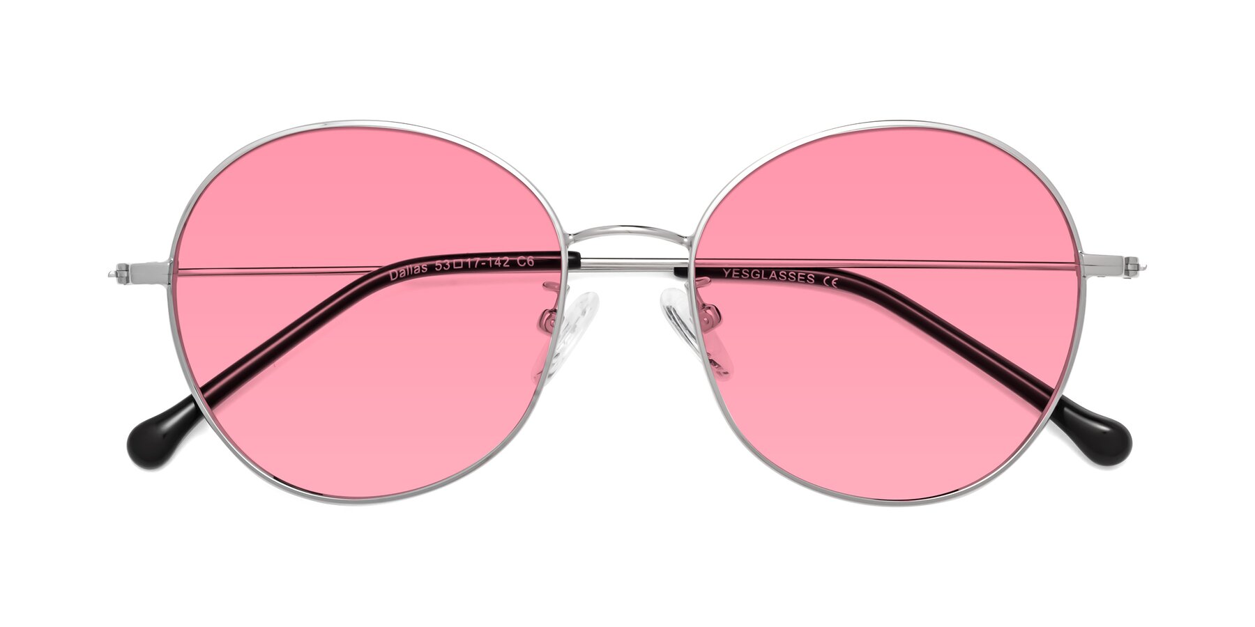 Folded Front of Dallas in Silver with Pink Tinted Lenses