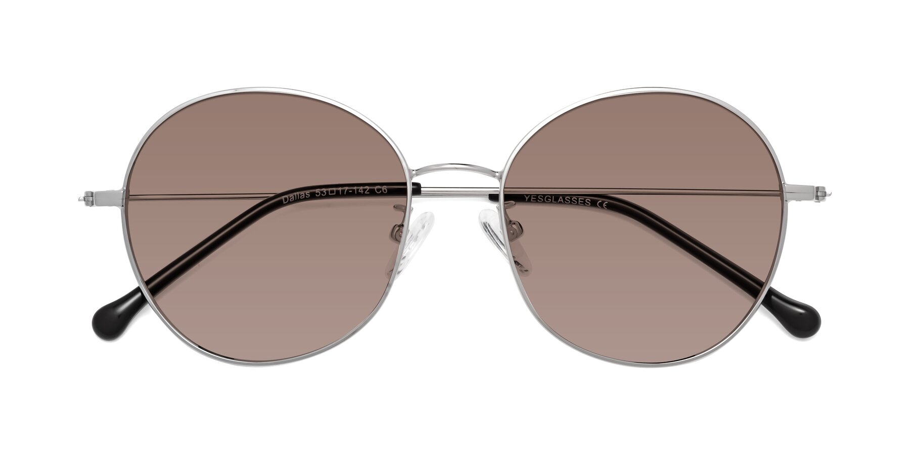 Folded Front of Dallas in Silver with Medium Brown Tinted Lenses