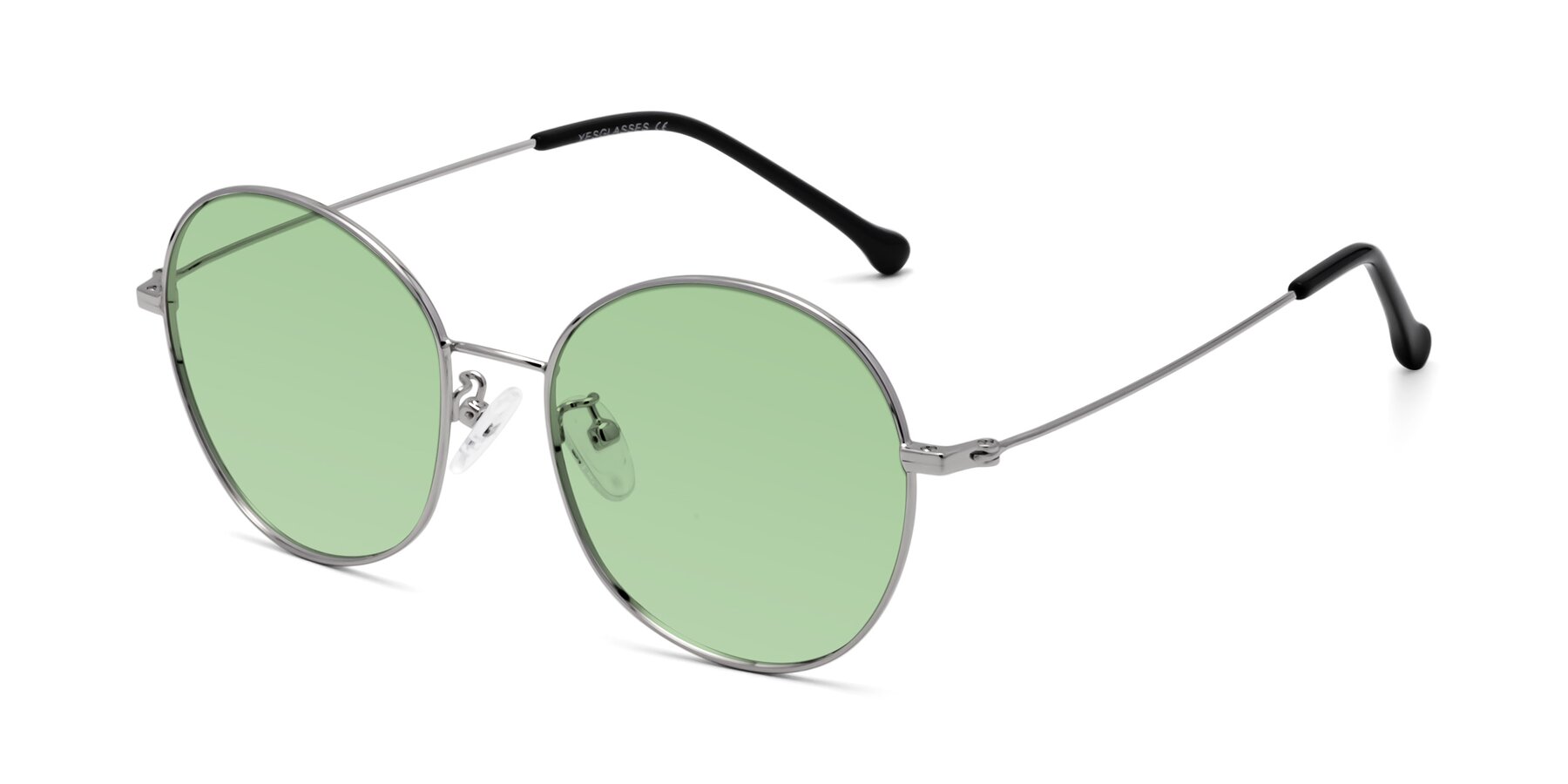 Angle of Dallas in Silver with Medium Green Tinted Lenses