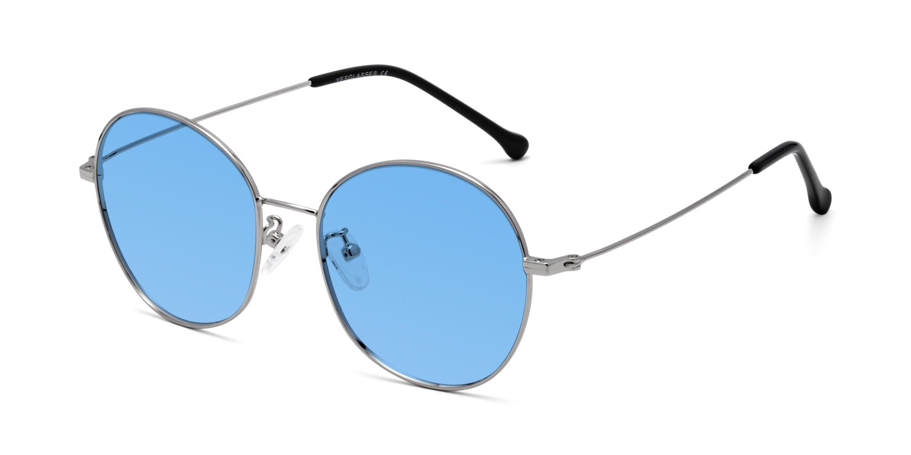 Angle of Dallas in Silver with Medium Blue Tinted Lenses