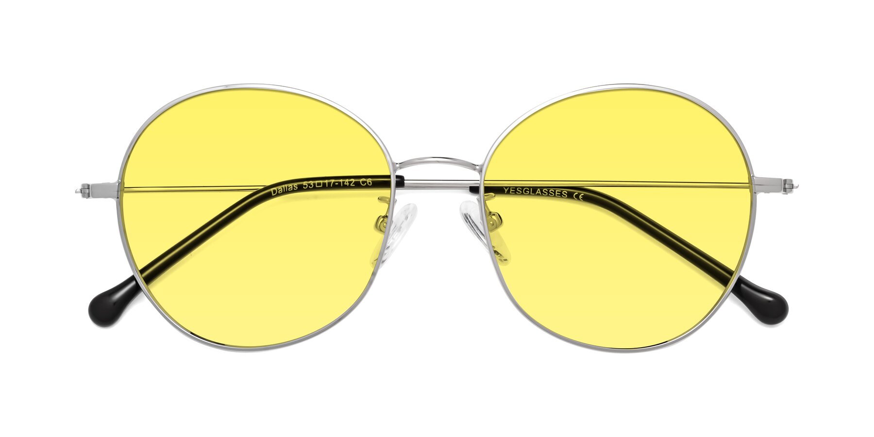 Folded Front of Dallas in Silver with Medium Yellow Tinted Lenses
