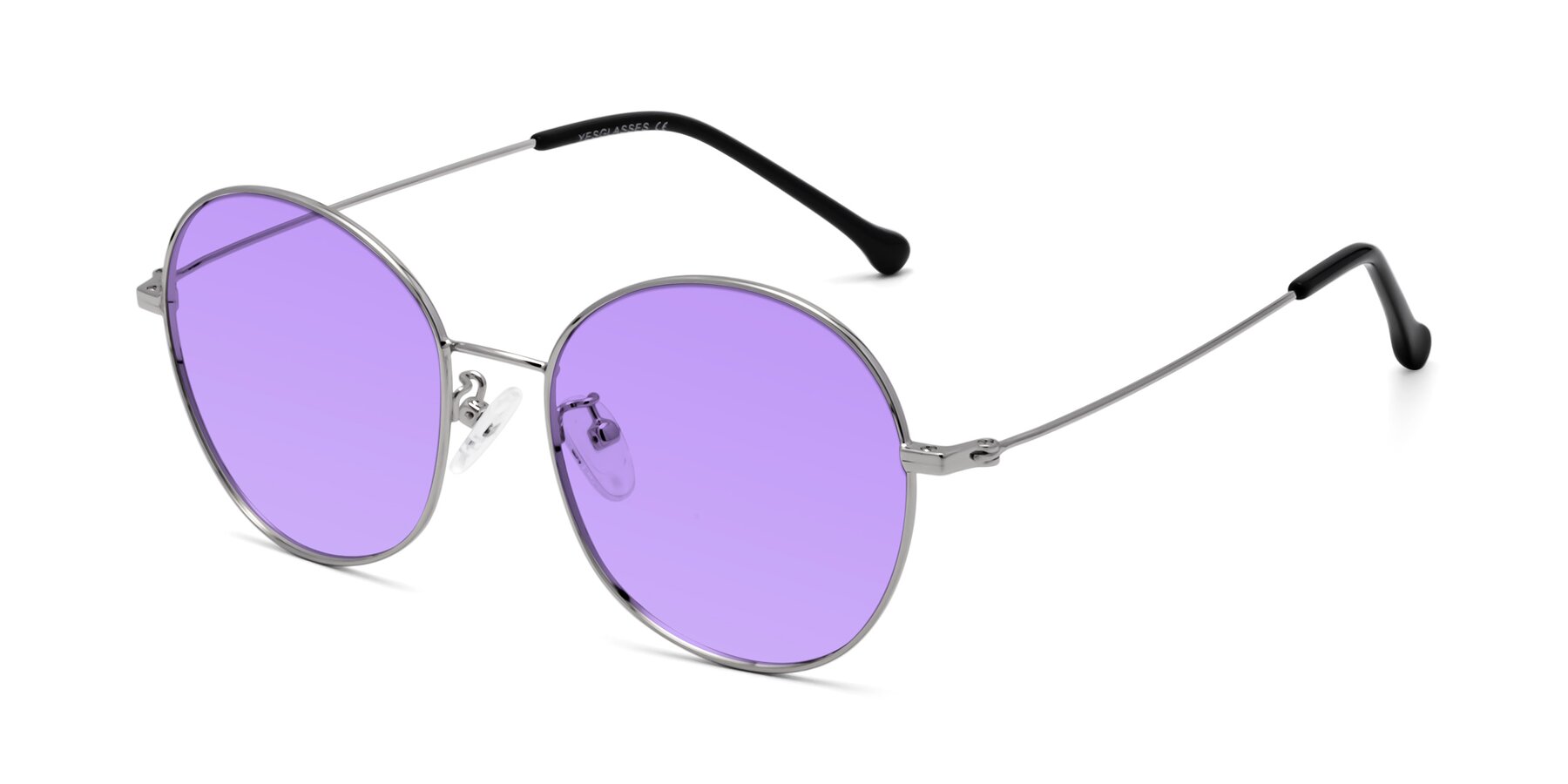 Angle of Dallas in Silver with Medium Purple Tinted Lenses