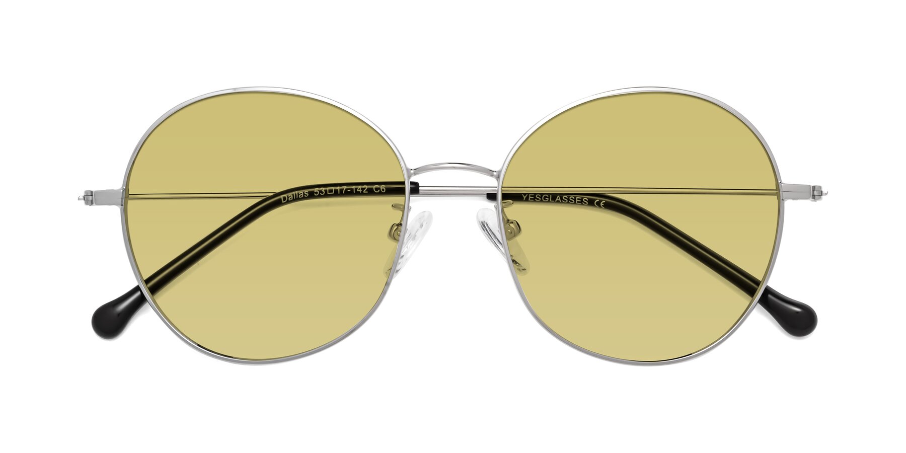 Folded Front of Dallas in Silver with Medium Champagne Tinted Lenses