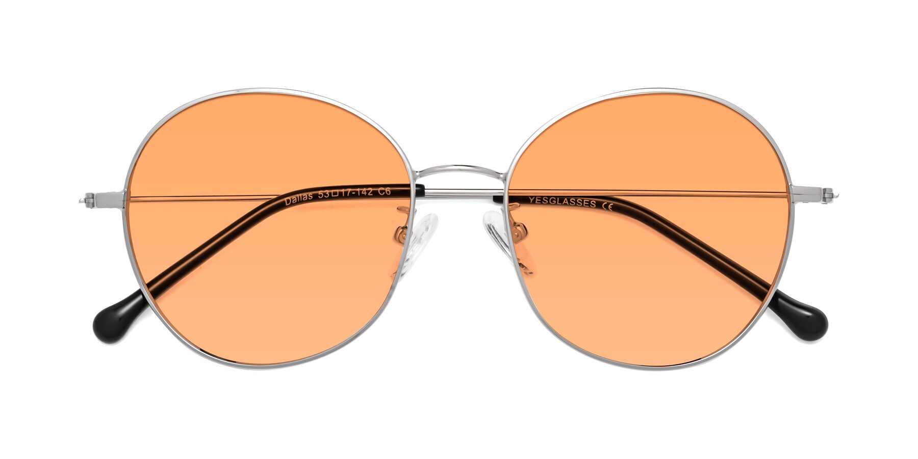 Folded Front of Dallas in Silver with Medium Orange Tinted Lenses