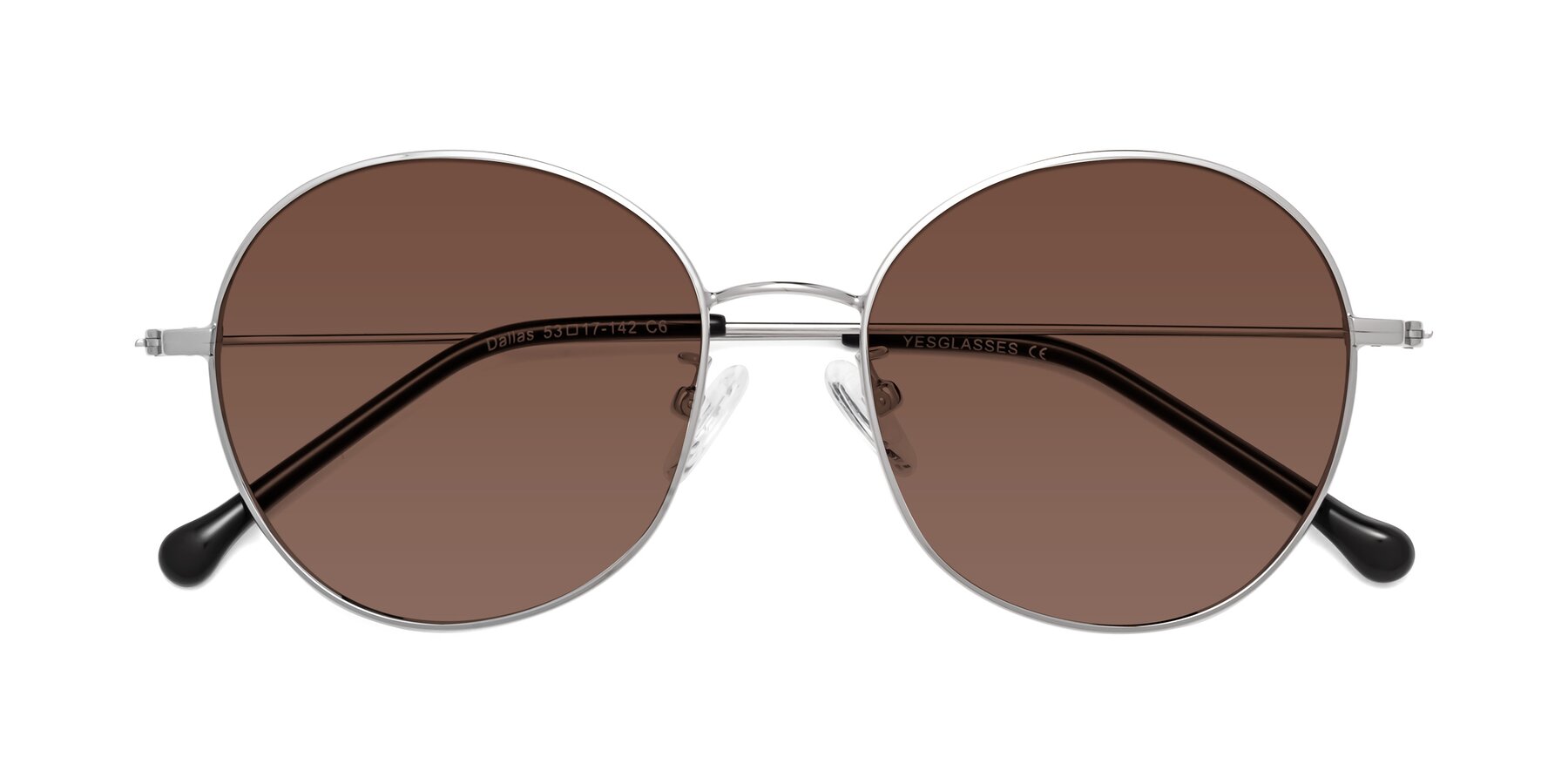 Folded Front of Dallas in Silver with Brown Tinted Lenses