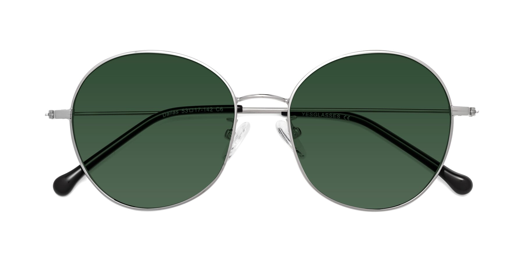 Folded Front of Dallas in Silver with Green Tinted Lenses