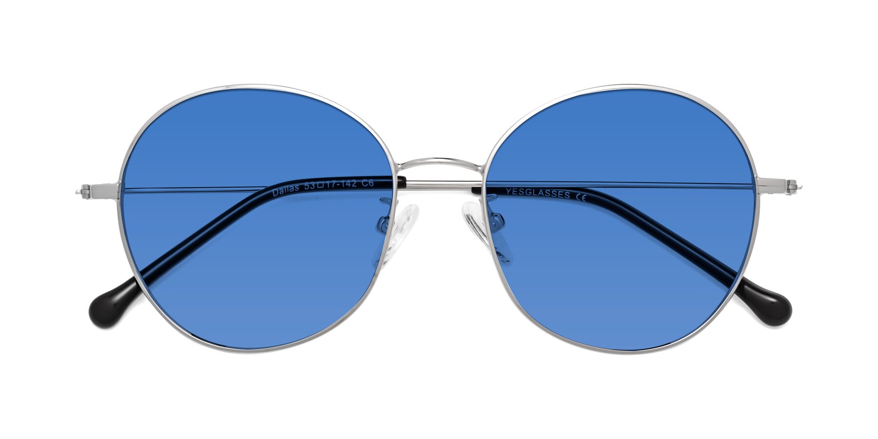Folded Front of Dallas in Silver with Blue Tinted Lenses