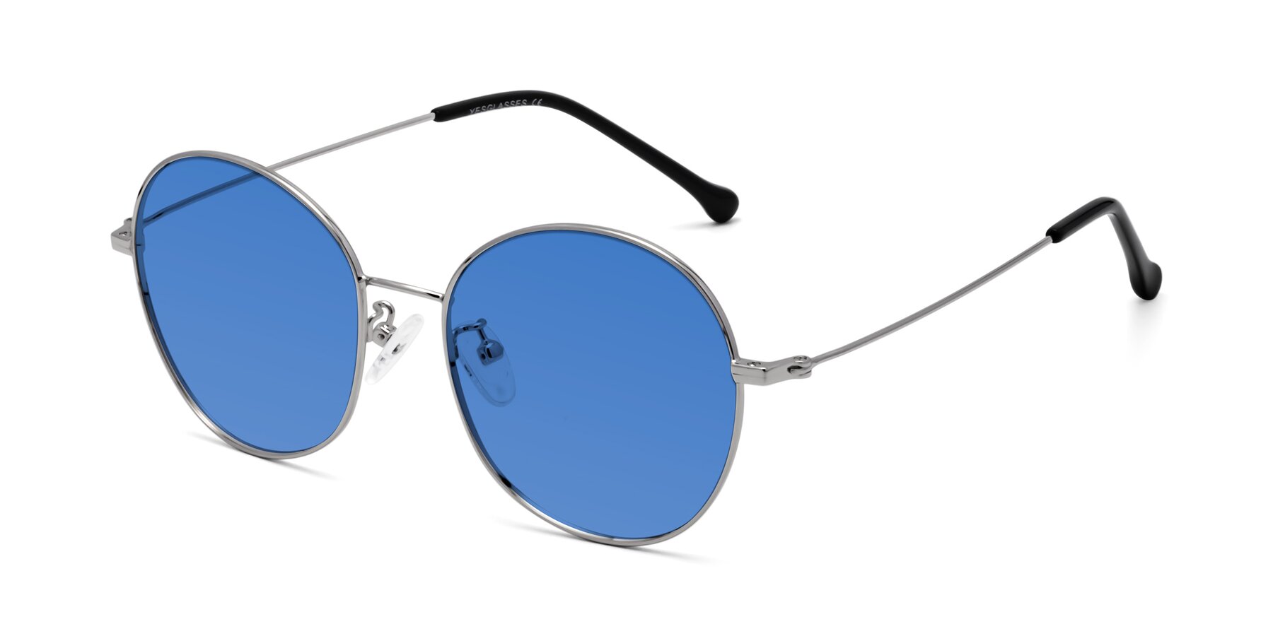 Angle of Dallas in Silver with Blue Tinted Lenses