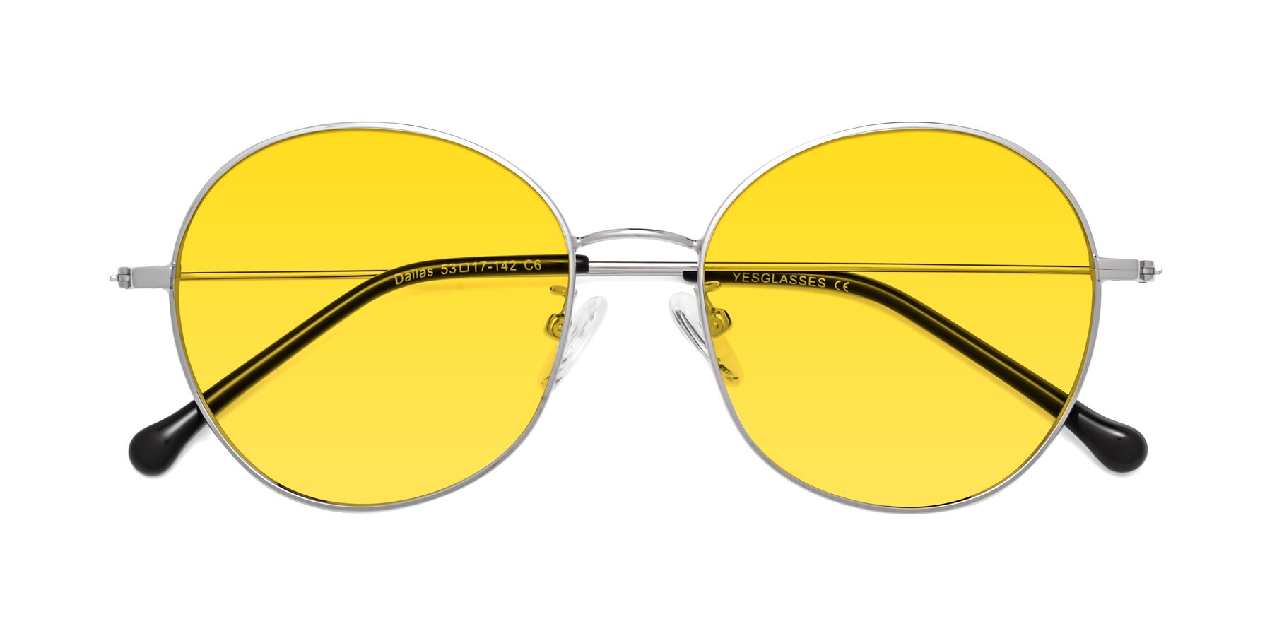 Folded Front of Dallas in Silver with Yellow Tinted Lenses