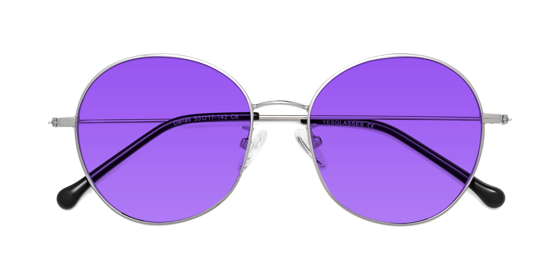 Folded Front of Dallas in Silver with Purple Tinted Lenses