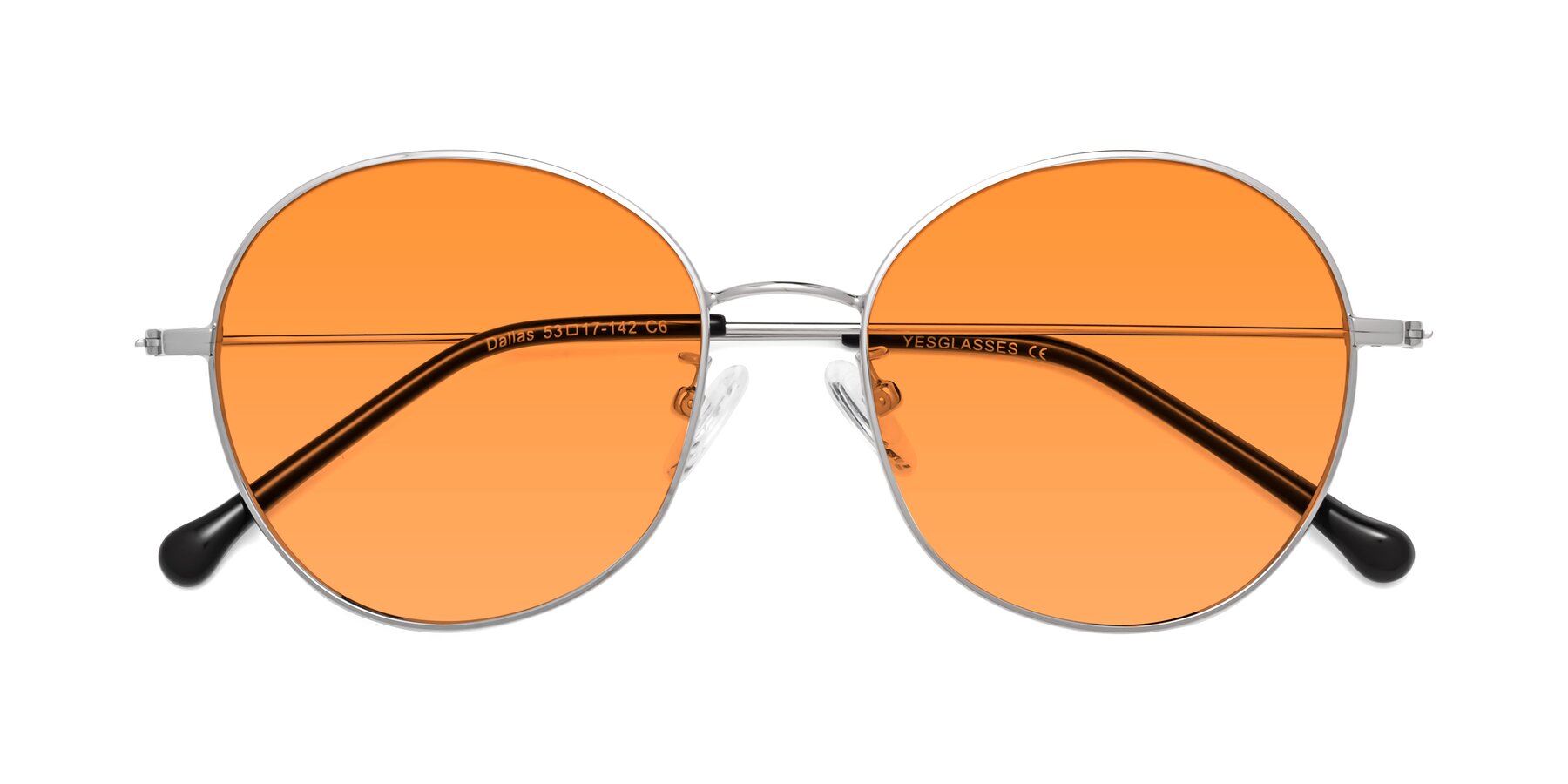 Folded Front of Dallas in Silver with Orange Tinted Lenses