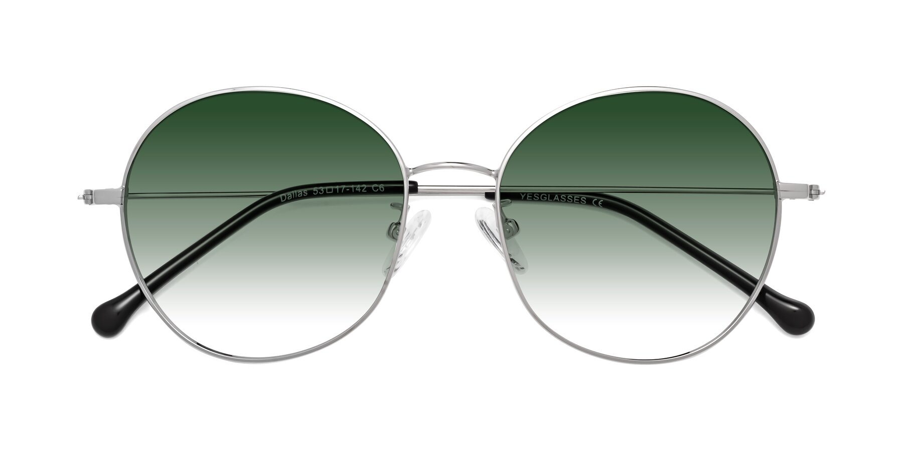 Folded Front of Dallas in Silver with Green Gradient Lenses