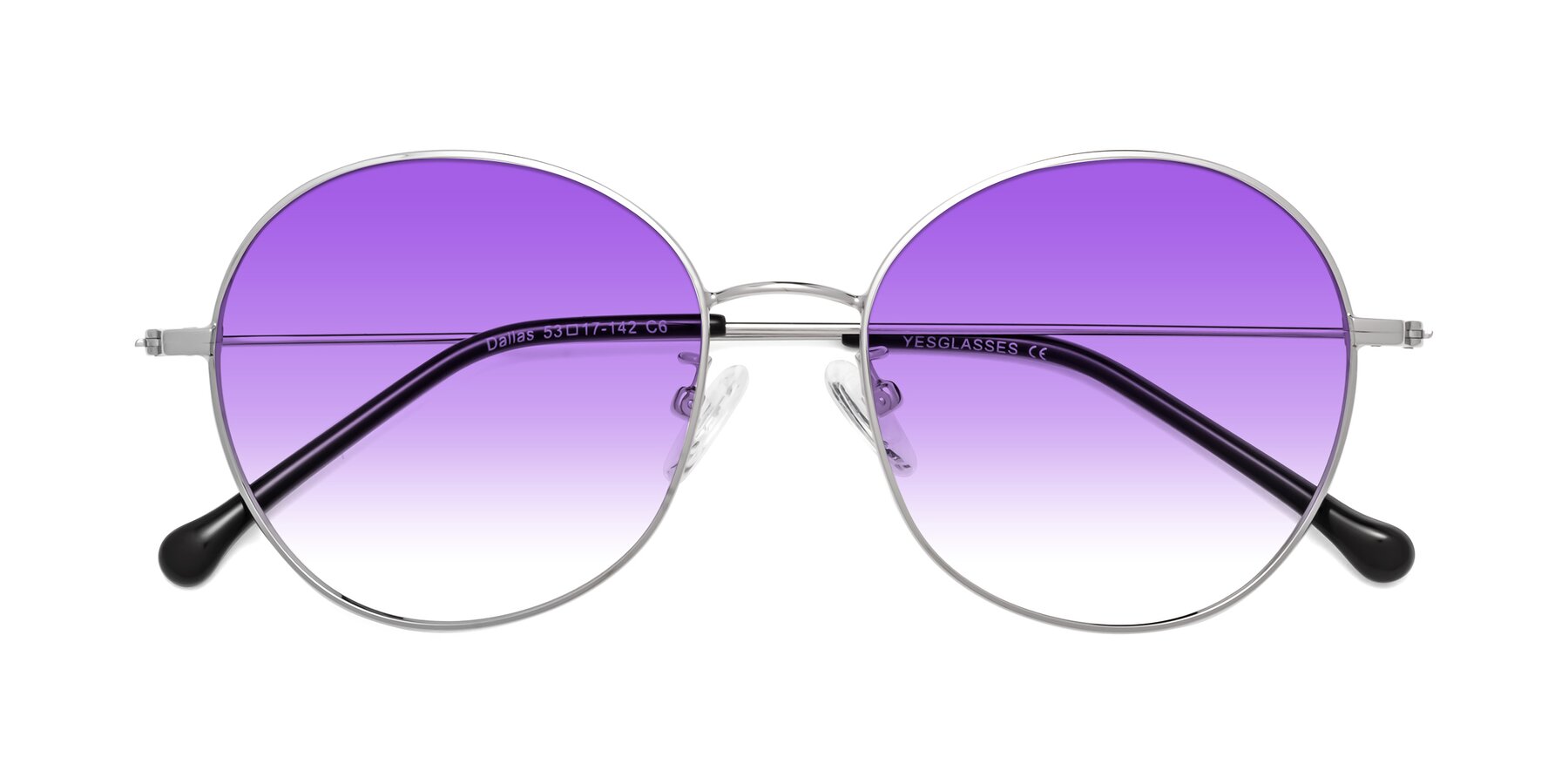 Folded Front of Dallas in Silver with Purple Gradient Lenses