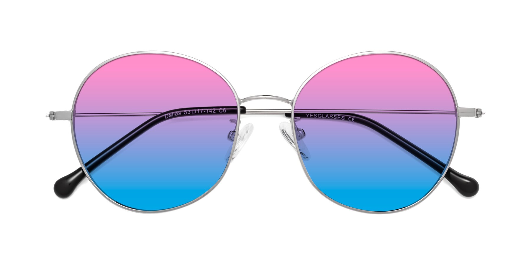 Folded Front of Dallas in Silver with Pink / Blue Gradient Lenses