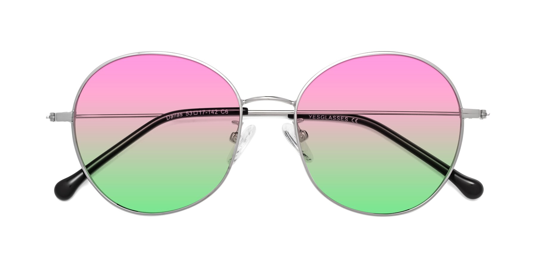 Folded Front of Dallas in Silver with Pink / Green Gradient Lenses