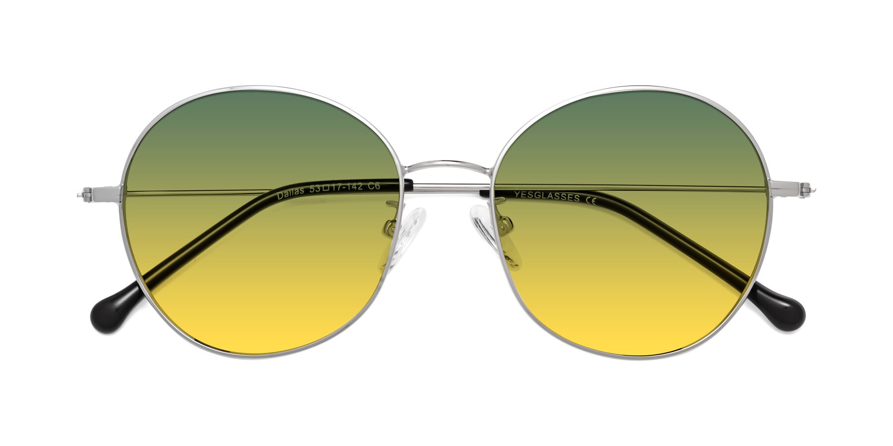 Folded Front of Dallas in Silver with Green / Yellow Gradient Lenses