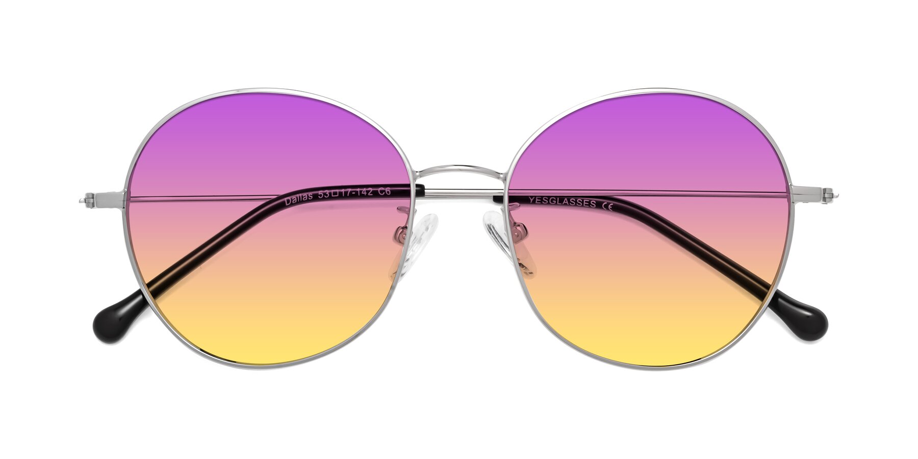Folded Front of Dallas in Silver with Purple / Yellow Gradient Lenses