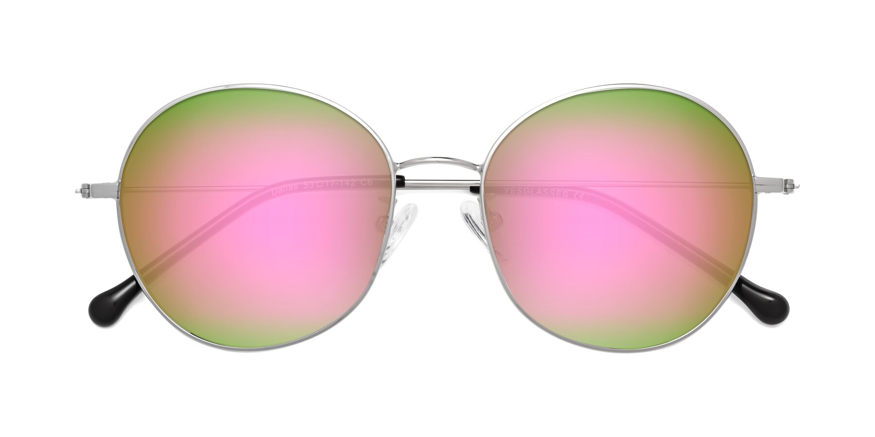 Folded Front of Dallas in Silver with Pink Mirrored Lenses