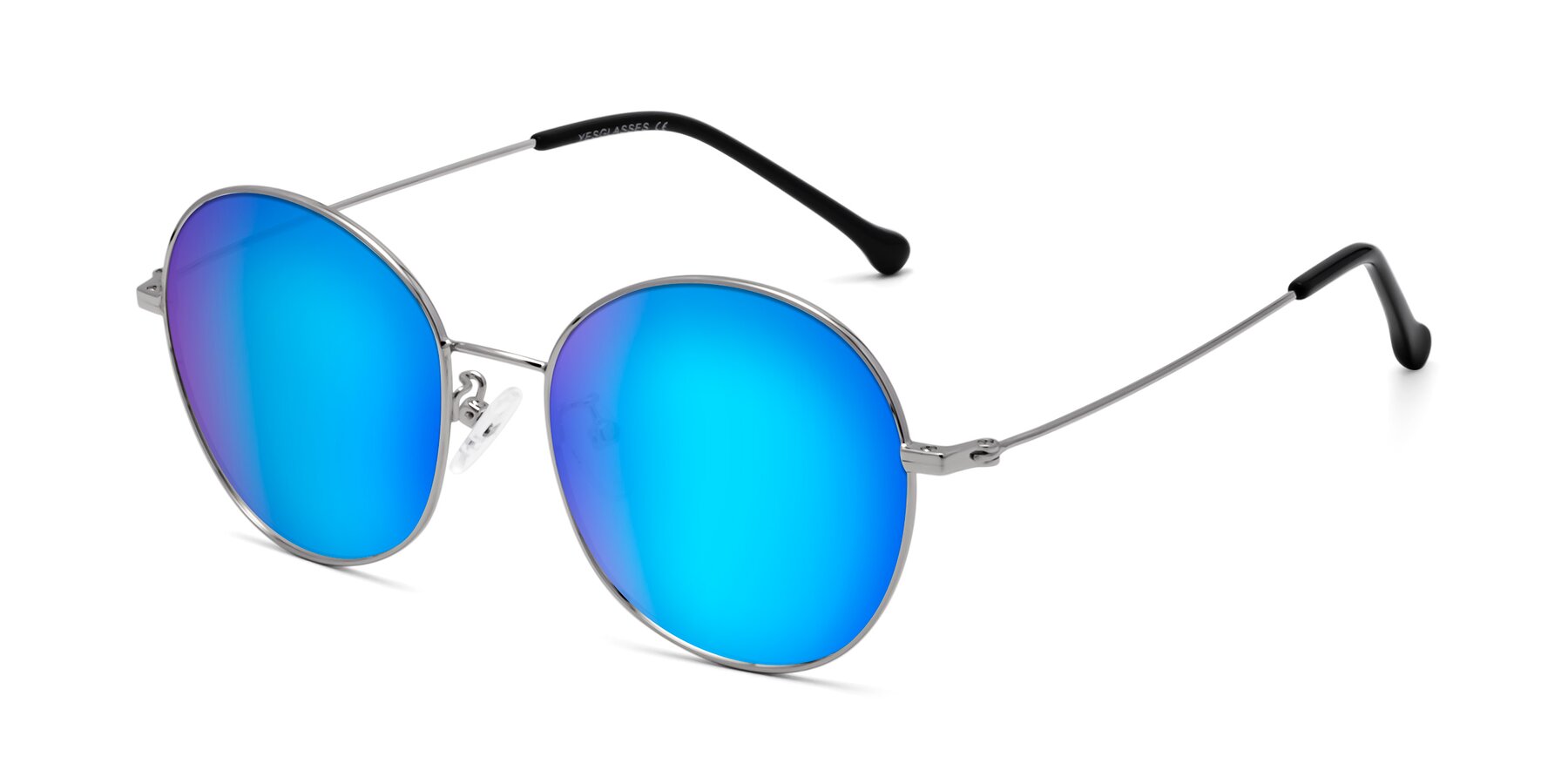 Angle of Dallas in Silver with Blue Mirrored Lenses