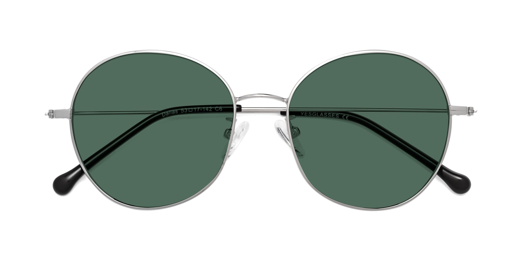 Folded Front of Dallas in Silver with Green Polarized Lenses
