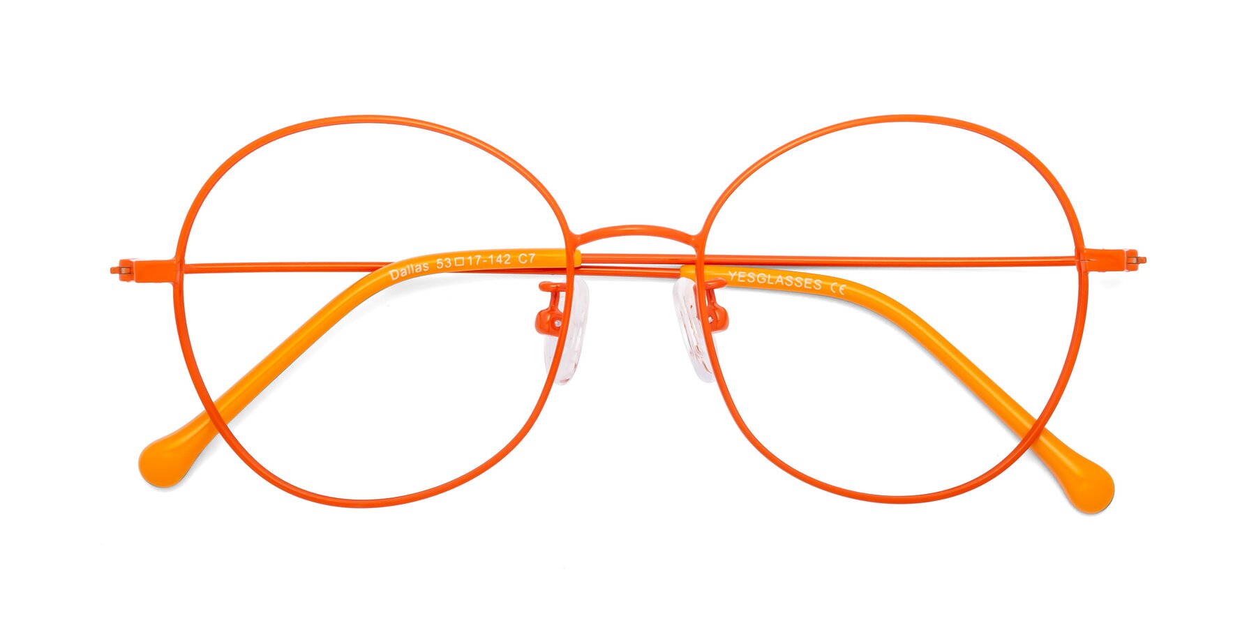 Folded Front of Dallas in Orange with Clear Eyeglass Lenses