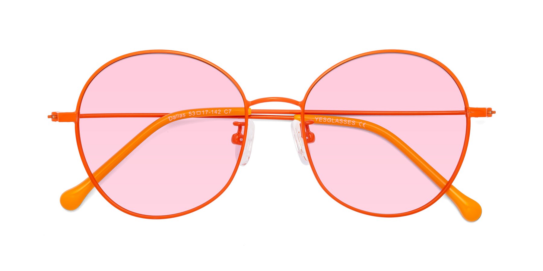 Folded Front of Dallas in Orange with Light Pink Tinted Lenses