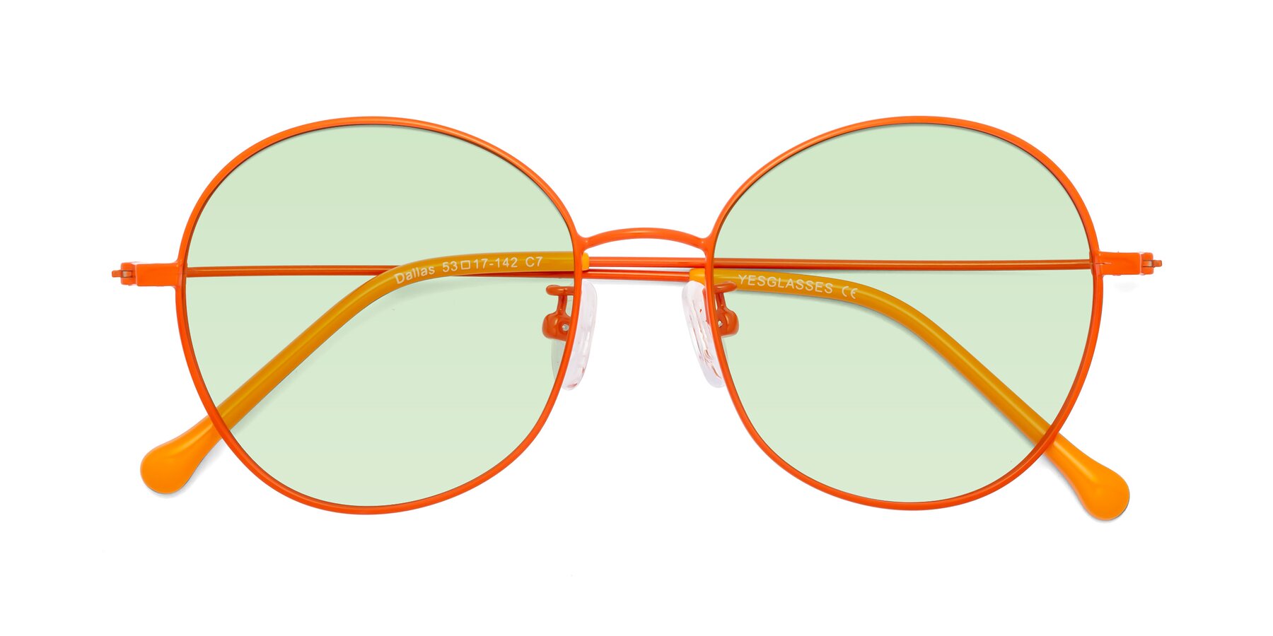 Folded Front of Dallas in Orange with Light Green Tinted Lenses